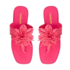 LARROUDE Hibiscus Flower Flip Flop Sandals in Pink Size 6/7