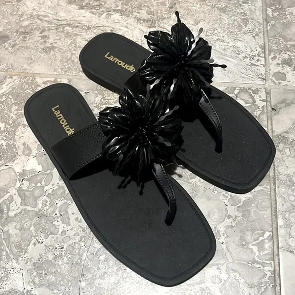 Larroude Hibiscus Sandals in Black, Size 10/11 NEW w/o Box