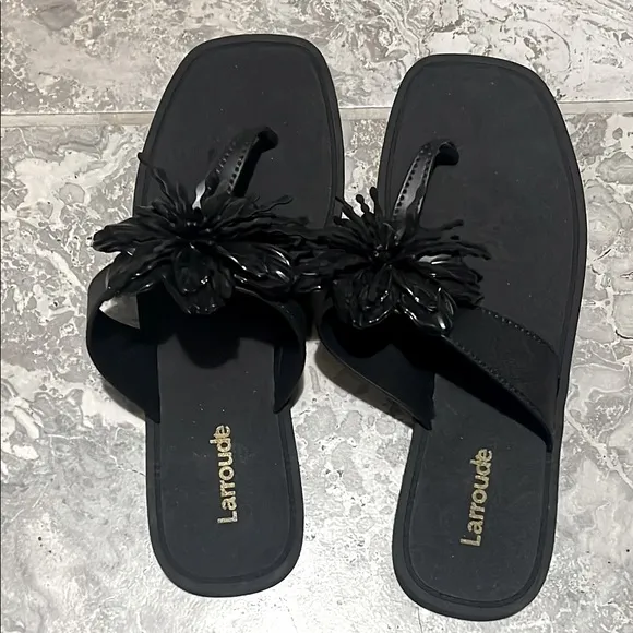 Larroude Hibiscus Sandals in Black, Size 10/11 NEW w/o Box