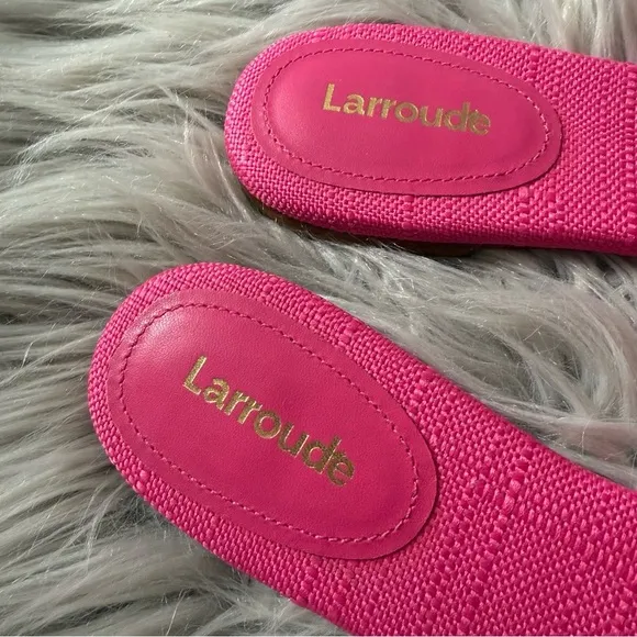 LARROUDE Ivy Ruffle Slip On Mule Flat Sandals in Pink Raffia Size 5 NWB
