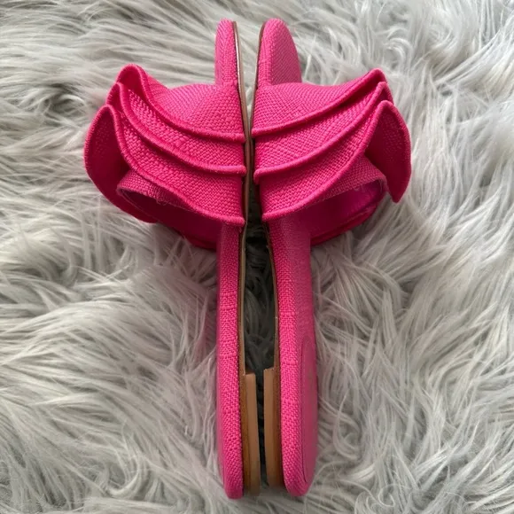 LARROUDE Ivy Ruffle Slip On Mule Flat Sandals in Pink Raffia Size 5 NWB
