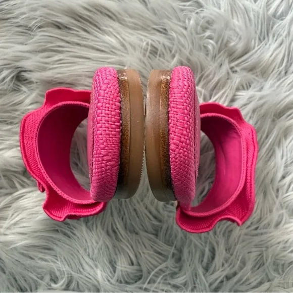 LARROUDE Ivy Ruffle Slip On Mule Flat Sandals in Pink Raffia Size 5 NWB