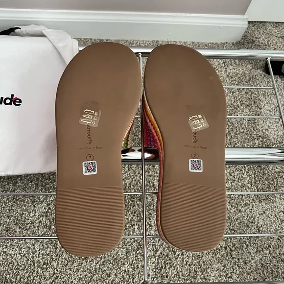 Larroude Rainbow Striped Sandals Vibrant Slip-On Comfort