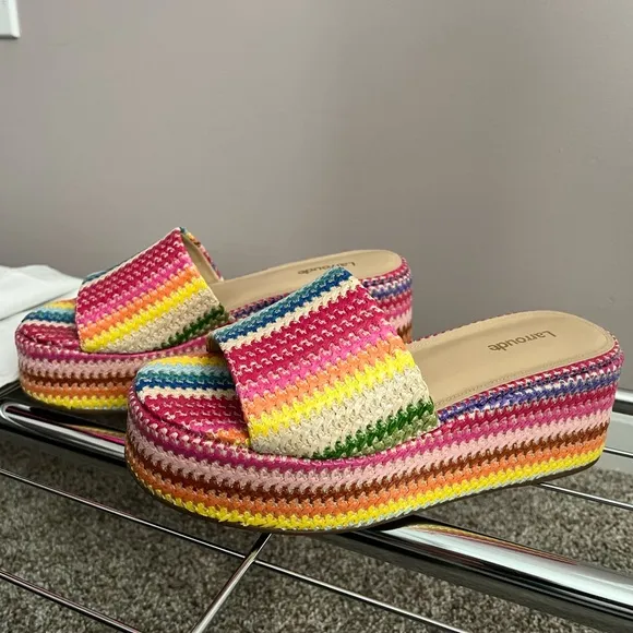 Larroude Rainbow Striped Sandals Vibrant Slip-On Comfort