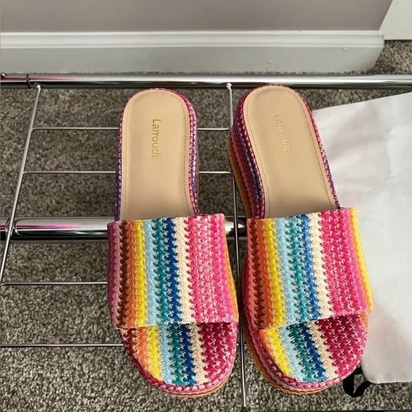 Larroude Rainbow Striped Sandals Vibrant Slip-On Comfort