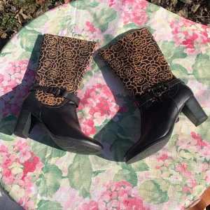 L’Artiste Leather Embossed Flowers Heeled Boots Size 37