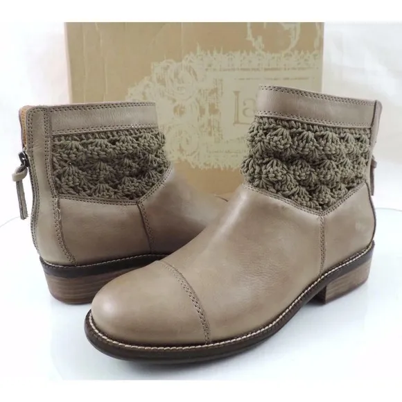 Latigo Carly Crochet Booties Ankle Boots Leather Mushroom Size 7.5