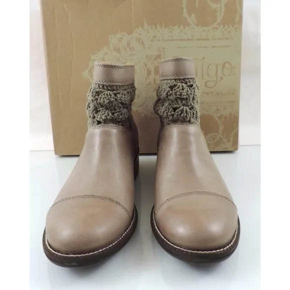 Latigo Carly Crochet Booties Ankle Boots Leather Mushroom Size 7.5