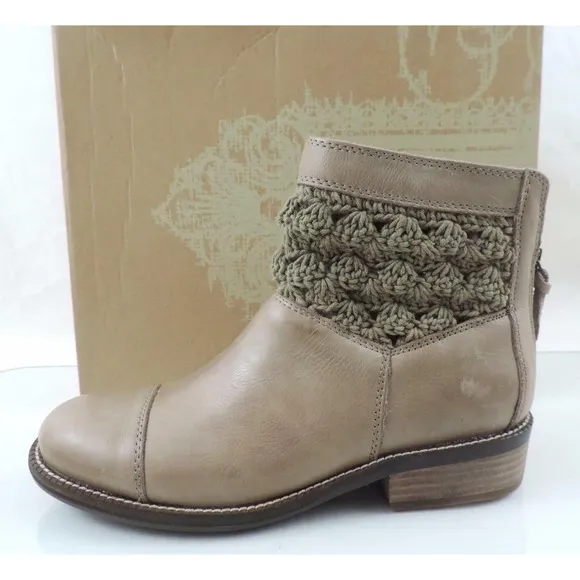 Latigo Carly Crochet Booties Ankle Boots Leather Mushroom Size 7.5