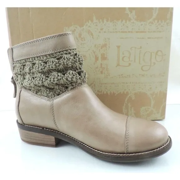 Latigo Carly Crochet Booties Ankle Boots Leather Mushroom Size 7.5