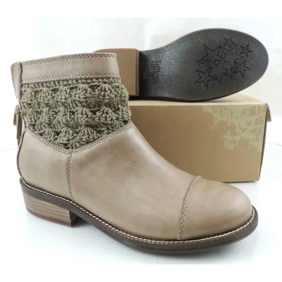 Latigo Carly Crochet Booties Ankle Boots Leather Mushroom Size 7.5