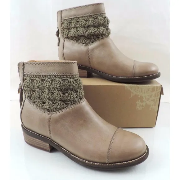Latigo Carly Crochet Booties Ankle Boots Leather Mushroom Size 7.5