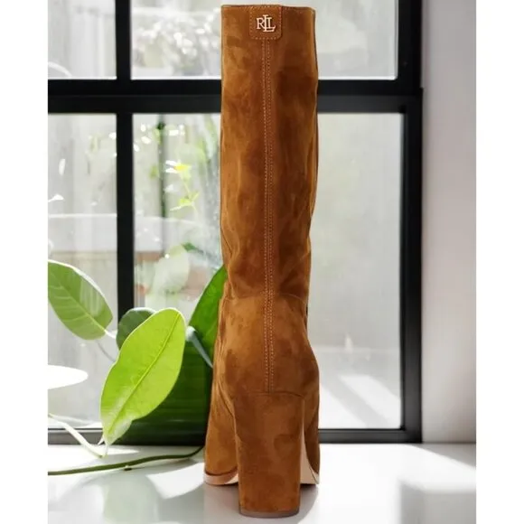 Lauren Ralph Lauren Women's Artizan Ii Suede Almond Toe Pull On Boots Brown NIB