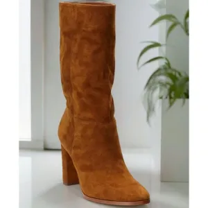 Lauren Ralph Lauren Women's Artizan Ii Suede Almond Toe Pull On Boots Brown NIB