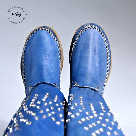 LdiR L'Artigiano di Riccione Leather Rhinestone Studded Buckles Moccasin Boots
