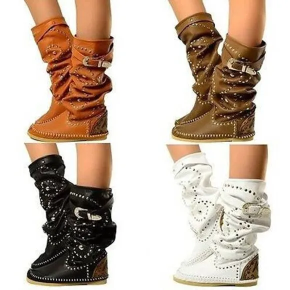 LdiR L'Artigiano di Riccione Leather Rhinestone Studded Buckles Moccasin Boots