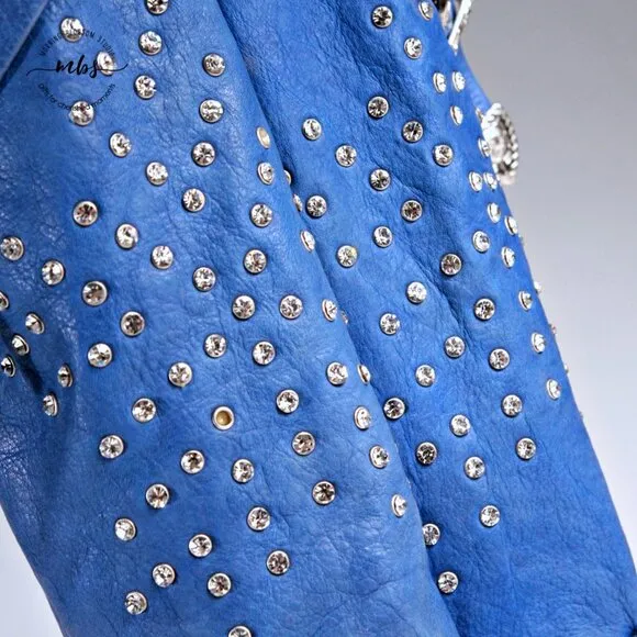LdiR L'Artigiano di Riccione Leather Rhinestone Studded Buckles Moccasin Boots