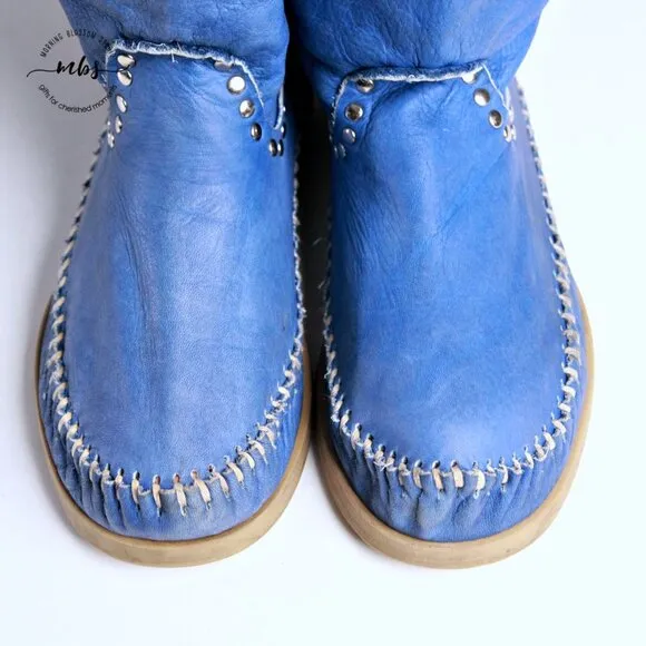 LdiR L'Artigiano di Riccione Leather Rhinestone Studded Buckles Moccasin Boots