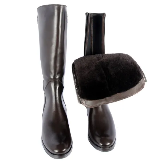 Le Pepe Napa Brn Mid Calf Boots with Shearling Fur