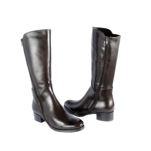 Le Pepe Napa Brn Mid Calf Boots with Shearling Fur