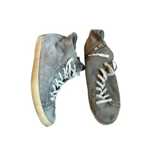Leather Crown Gray High-Top Sneakers With Lace-Up &amp; Side Zip Closure For Men