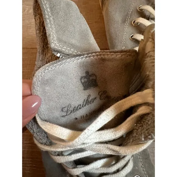 Leather Crown Gray High-Top Sneakers With Lace-Up &amp; Side Zip Closure For Men