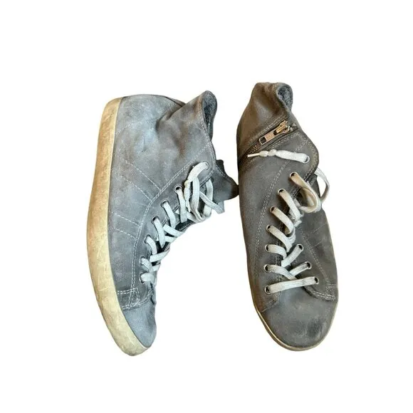 Leather Crown Gray High-Top Sneakers With Lace-Up &amp; Side Zip Closure For Men