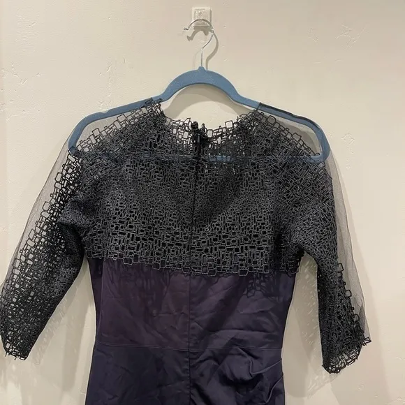 Lela Rose Women's Purple Viscose Sheer Embroidered Midi Dress Size 8