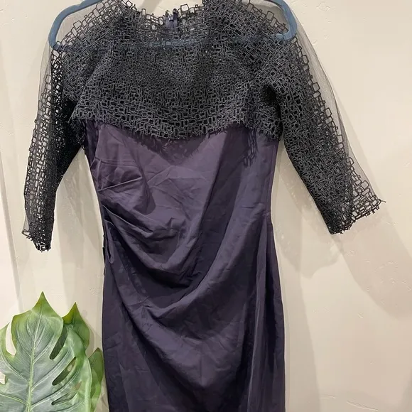 Lela Rose Women's Purple Viscose Sheer Embroidered Midi Dress Size 8