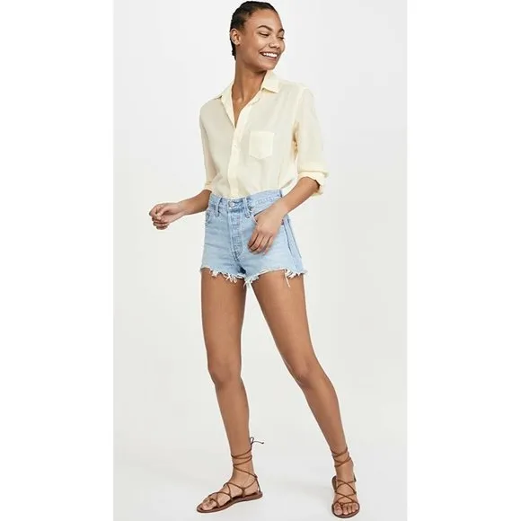 LEVI'S 501 Original Shorts Denim Luxor Heat Blue Cut Off High Waist 25 NWOT $70