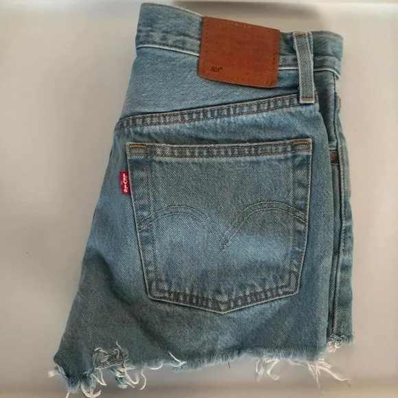 LEVI'S 501 Original Shorts Denim Luxor Heat Blue Cut Off High Waist 25 NWOT $70