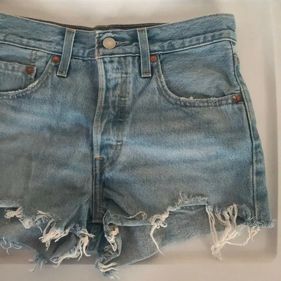 LEVI'S 501 Original Shorts Denim Luxor Heat Blue Cut Off High Waist 25 NWOT $70