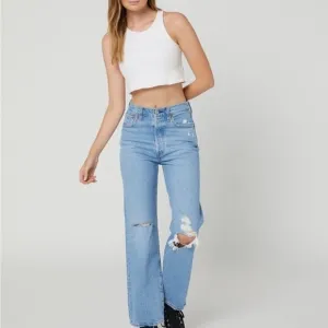Levi’s Sz 27 Ribcage Straight Ankle Distressed Raw Hem Denim Jeans
