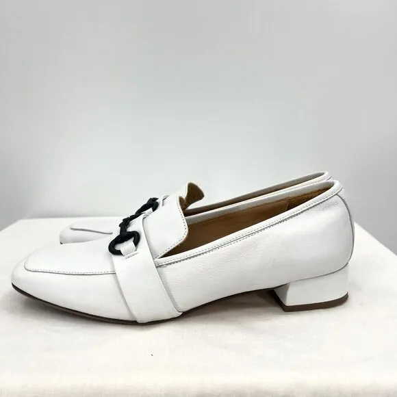 L'idea by Lori White Leather Heeled Loafers Women's Size 41 US 9.5 Horse Bit