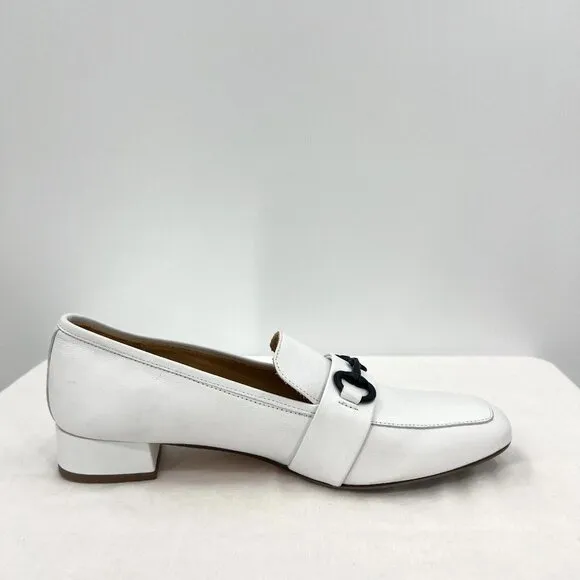 L'idea by Lori White Leather Heeled Loafers Women's Size 41 US 9.5 Horse Bit