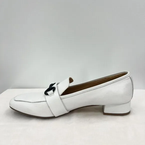 L'idea by Lori White Leather Heeled Loafers Women's Size 41 US 9.5 Horse Bit