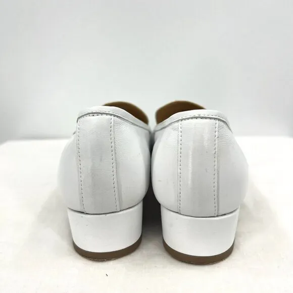 L'idea by Lori White Leather Heeled Loafers Women's Size 41 US 9.5 Horse Bit