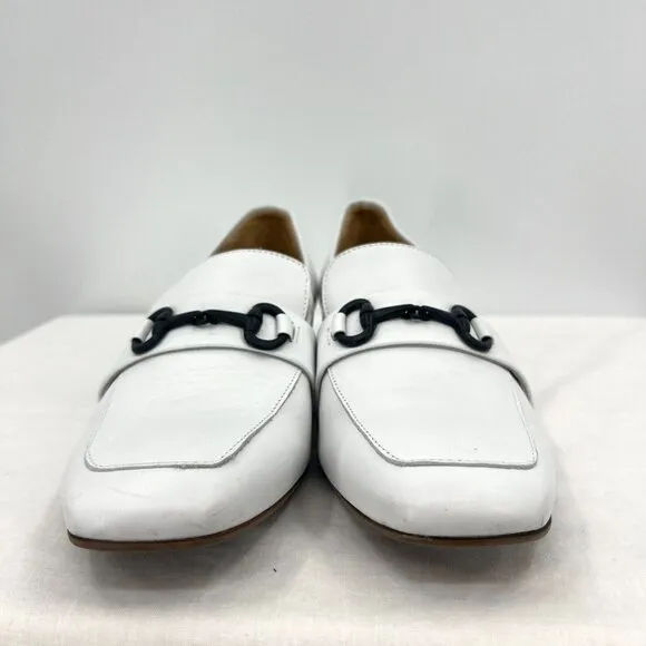 L'idea by Lori White Leather Heeled Loafers Women's Size 41 US 9.5 Horse Bit