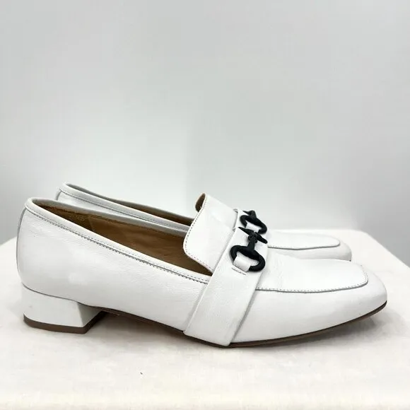 L'idea by Lori White Leather Heeled Loafers Women's Size 41 US 9.5 Horse Bit