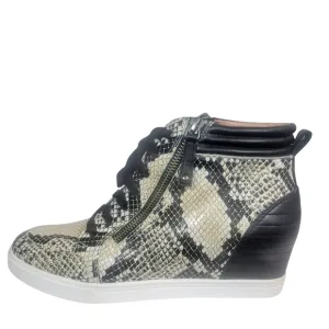 Linea Paolo Women's Niya Wedge Sneakers Cream Snakeskin Print Leather Lace sz 9