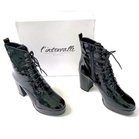 L’intervalle patent leather ankle boots Y2K whimsygoth gothic lace-up platform 9