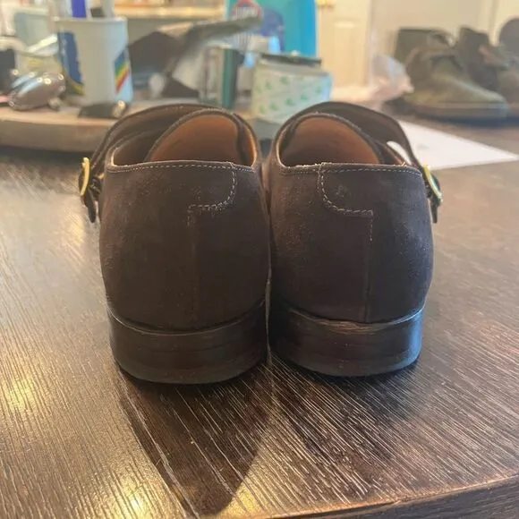 Loake 1880 Brown Suede UK Made Double Buckle Loafers sz YK 6 YS 6-1/2 EUC