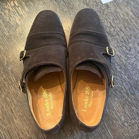 Loake 1880 Brown Suede UK Made Double Buckle Loafers sz YK 6 YS 6-1/2 EUC
