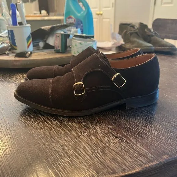 Loake 1880 Brown Suede UK Made Double Buckle Loafers sz YK 6 YS 6-1/2 EUC