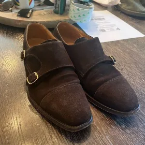 Loake 1880 Brown Suede UK Made Double Buckle Loafers sz YK 6 YS 6-1/2 EUC