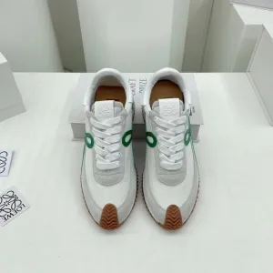 Loewe white suede and dark green logo sneakers