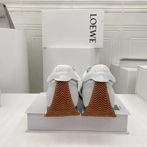 Loewe white suede and dark green logo sneakers