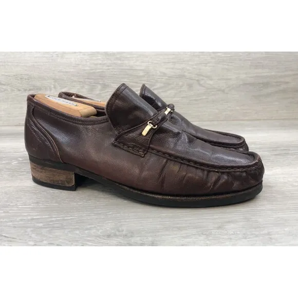 Lorenzo Banfi Men's Brown Leather Horse Bit Loafers Size 9E Made In Italy