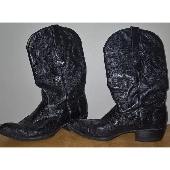 Los Altos Men's Ostrich Cowboy Western Boots Black 11.5 EE Handmade Mexico