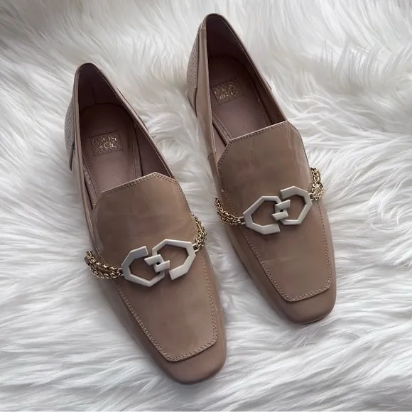 Louise et Cie | NWOT Nude Patent Leather Scales Chain Accent Everland Loafers